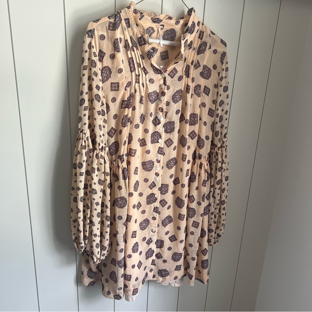 NWT Free People long sleeve printed boho tunic in Tea Combo